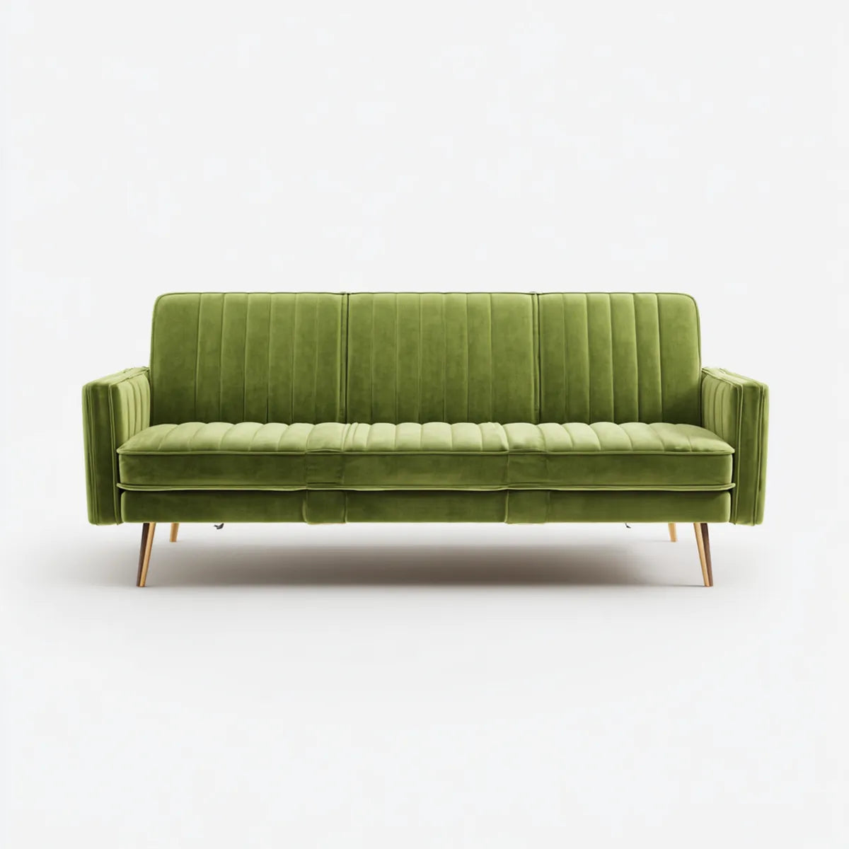 Sofa, 3 fotela oliwkowa zielona 180 x 80 x 85 cm w poliestrowym aksamicie z litymi nogami bukowymi