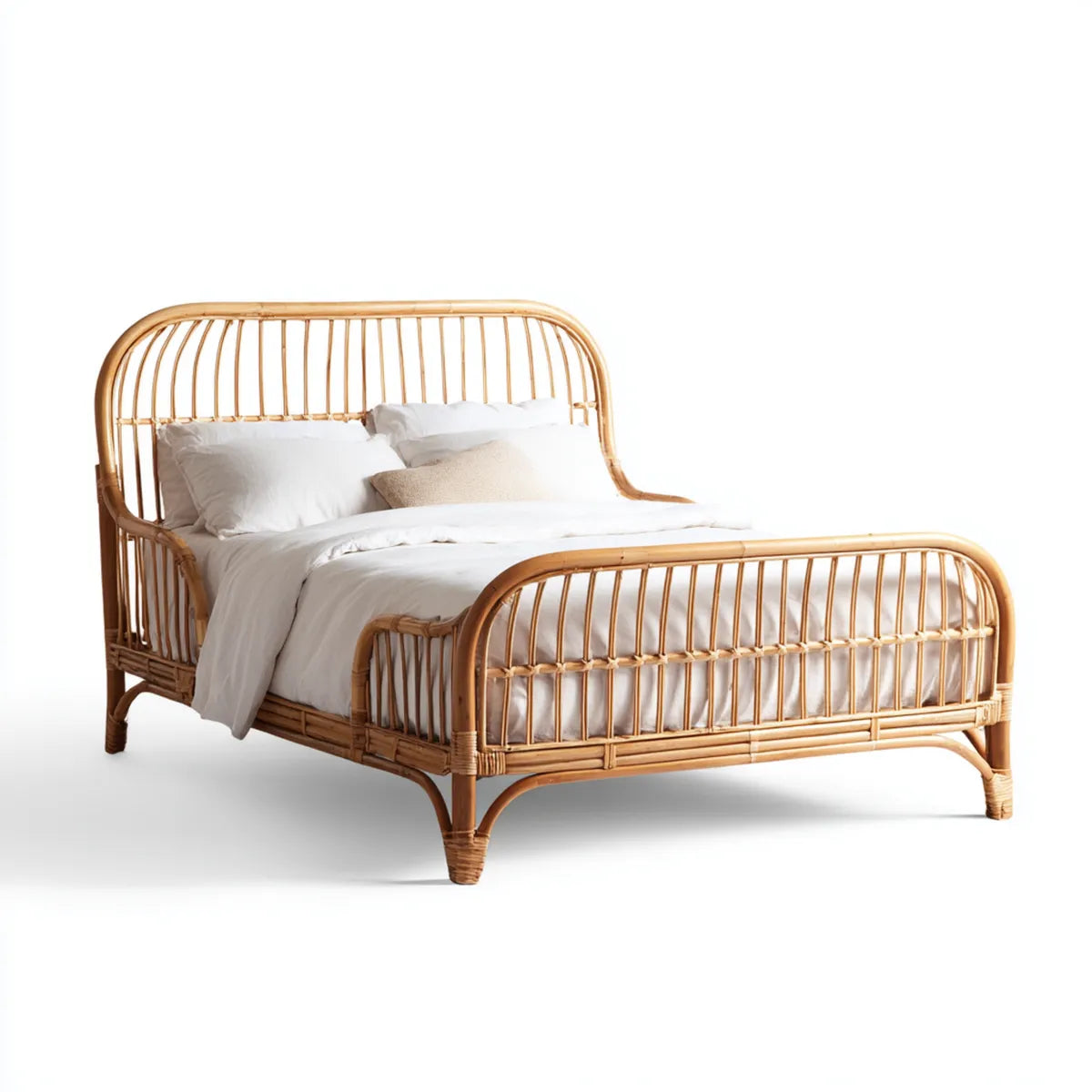 Łóżko podwójne rattan miód brązowy 160 x 200 cm prostokątny