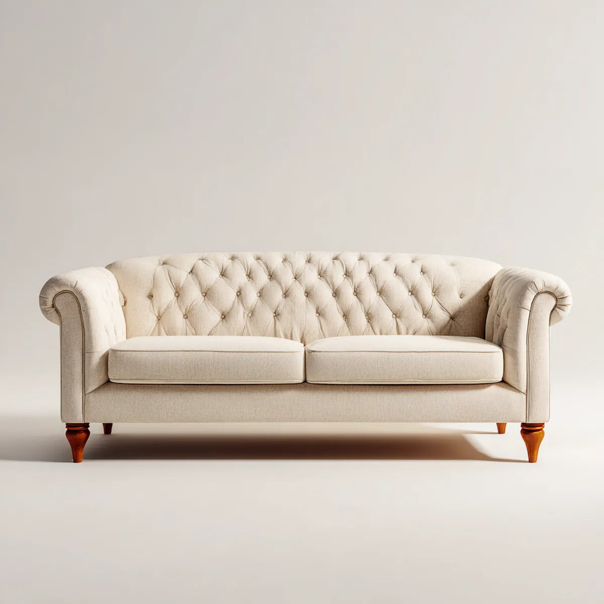 Sofa 2-osobowa Chesterfield beige 178 x 86 x 78 cm poliester z litymi nóżkami z drewna proste kształt