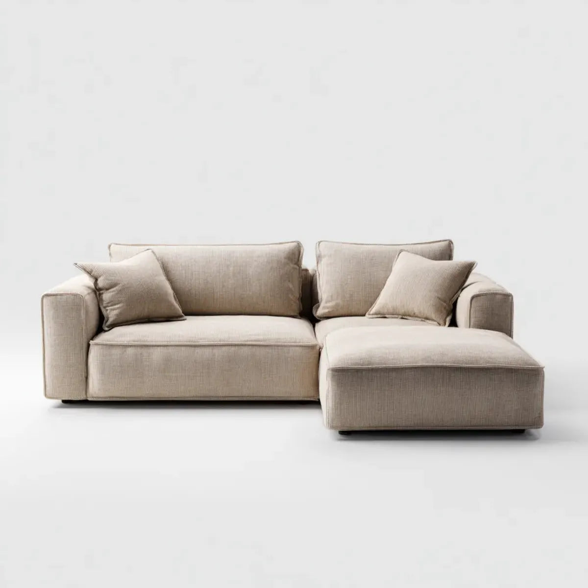 Sofa, 3 fotela z szezlongiem po prawej beżowej 270 x 165 x 85 cm poliestrowego kształtu L