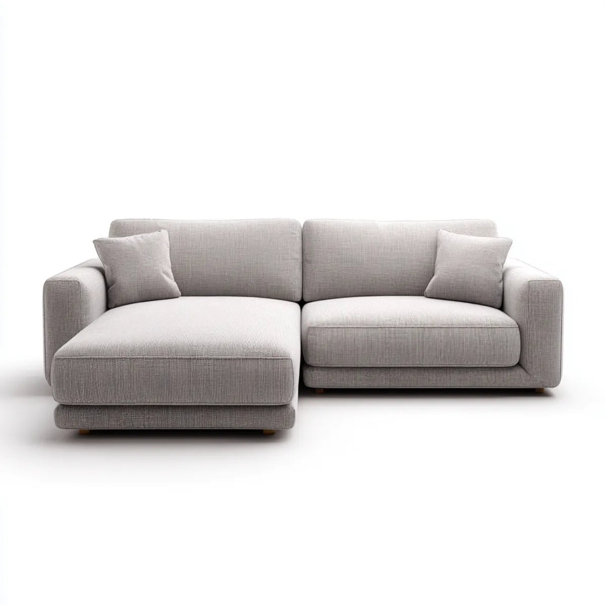 Sofa, 3 fotela narożna sofa z szezlongiem lewym jasnoszarym poliestrem 250 x 160 x 85 cm