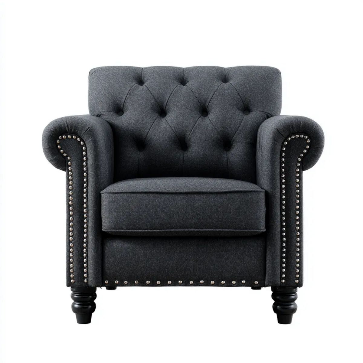 Fotel, Chesterfield fotel w poliestrze szary antracyt 90 x 82 x 102 cm