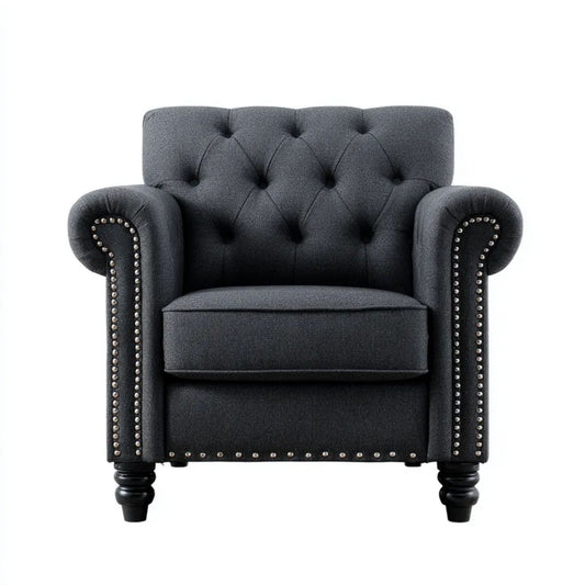 Fotel, Chesterfield fotel w poliestrze szary antracyt 90 x 82 x 102 cm