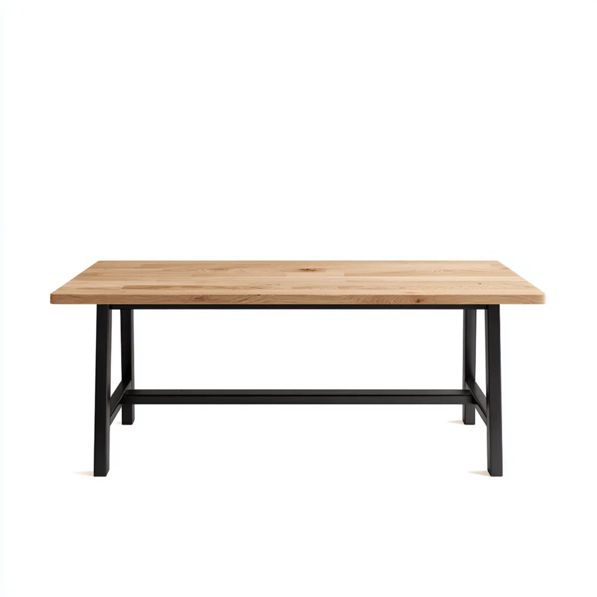 Stół do jadalni, Naturalny prostokątny i czarny stół jadalny 180 x 90 x 75 cm w litym drewnie drewno kauczukowe i stali