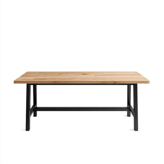 Stół do jadalni, Naturalny prostokątny i czarny stół jadalny 180 x 90 x 75 cm w litym drewnie drewno kauczukowe i stali