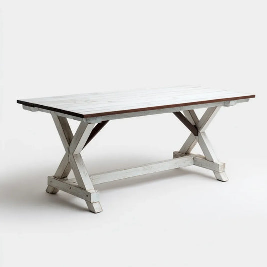 Stół do jadalni, Prostokątny stół obiadowy biały i brązowy 180 x 90 x 76 cm w litym drewnie sosnowym