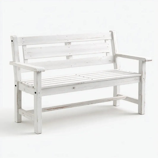 Ławka ogrodowa 2-osobowa biały z litego drewna sosnowego 120 x 65 x 90 cm z podłokietnikami