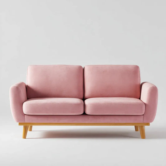 Sofa, Różowa 2 fotelowa sofa w poliestrowym aksamitnym działaniu z litymi nogami z drewna 150 x 82 x 85 cm