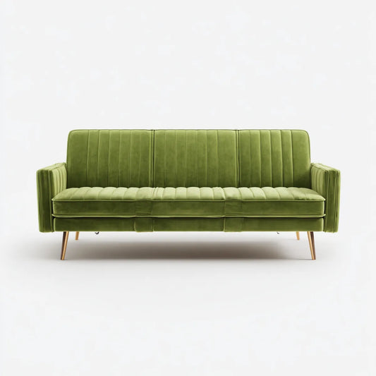 Sofa, 3 fotela oliwkowa zielona 180 x 80 x 85 cm w poliestrowym aksamicie z litymi nogami bukowymi