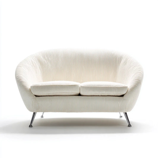 Sofa, Biała 2 fotela sofa 155 x 85 x 78 cm w poliestrowym, żebrowanym aksamicie zaokrąglonym
