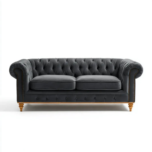 Sofa, Chesterfield 2 fotela szara skóra syntetyczna PU 180 x 85 x 75 cm
