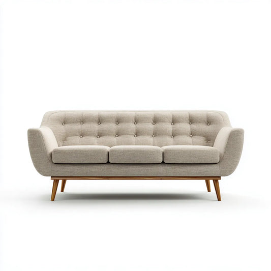 Sofa, 3 fotela prosta beżowy poliester z hevea nóżki stały 190 x 85 x 82 cm