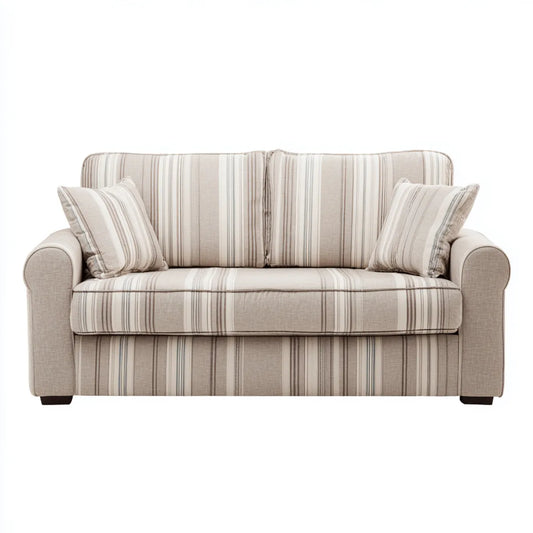 Sofa, Prosta sofa 2-osobowa beżowy paski poliester 165 x 90 x 88 cm