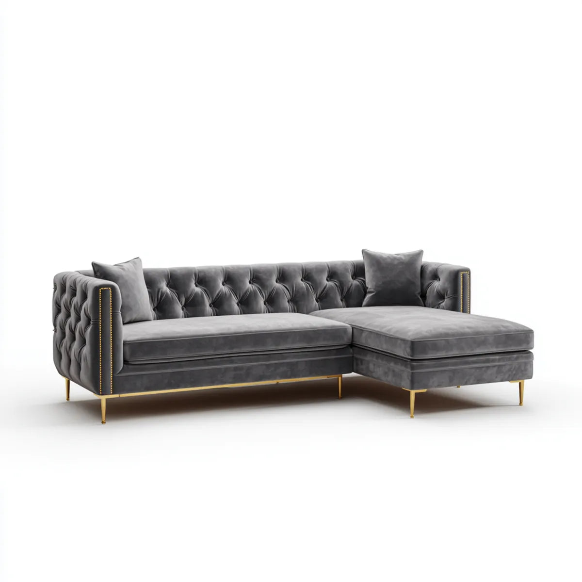 Sofa, Kanapa narożna z szarym, południowym poliestrem aksamitnym antracytem 280 x 170 x 78 cm