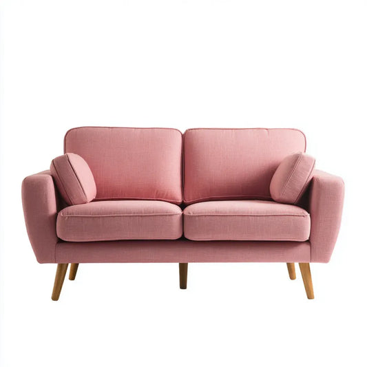 Sofa, 2 fotela prawa różowa 140 x 78 x 82 cm poliestrowe lite nóżki z drewna