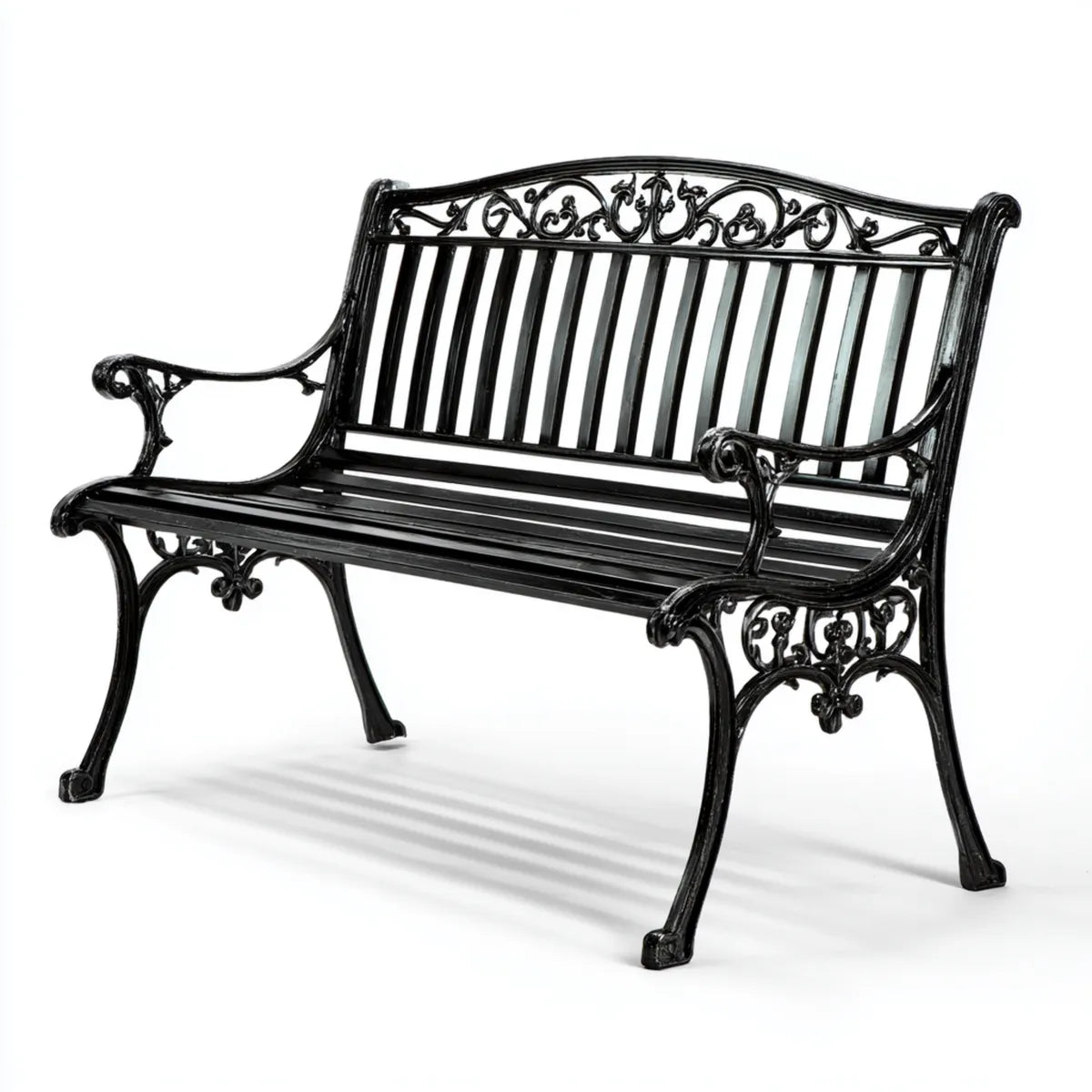 Ławka ogrodowa 2-fotelik czarny 127 x 59 x 87 cm odlewane aluminium prostokątne