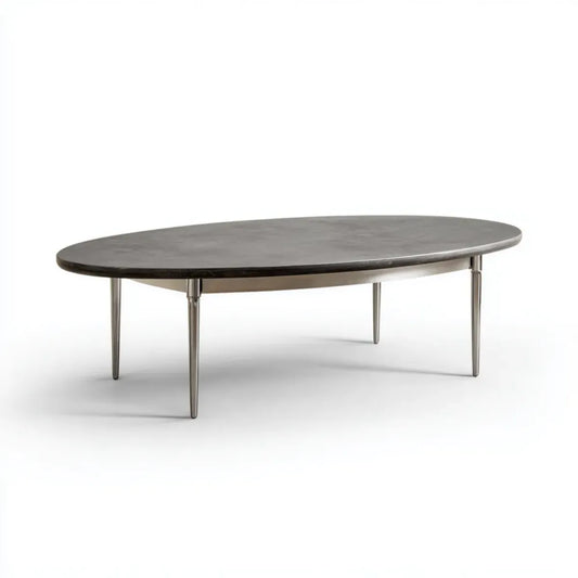 Stolik kawowy, Szary owalny stolik do kawy 120 x 60 x 42 cm MDF melaminowane nogi stalowe