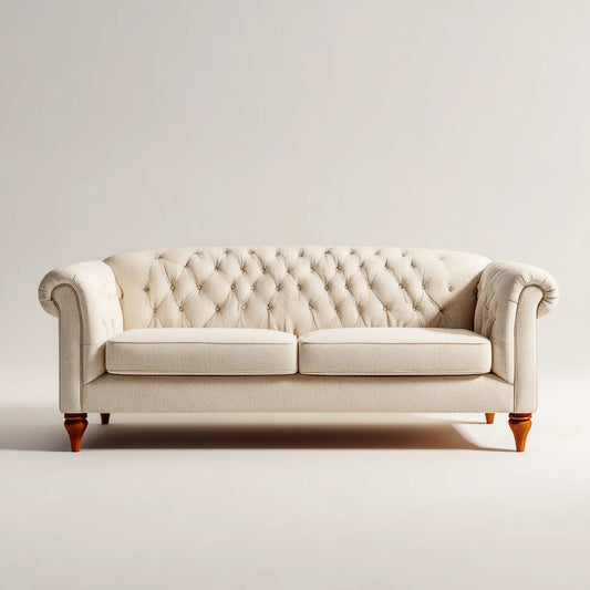 Sofa 2-osobowa Chesterfield beige 178 x 86 x 78 cm poliester z litymi nóżkami z drewna proste kształt