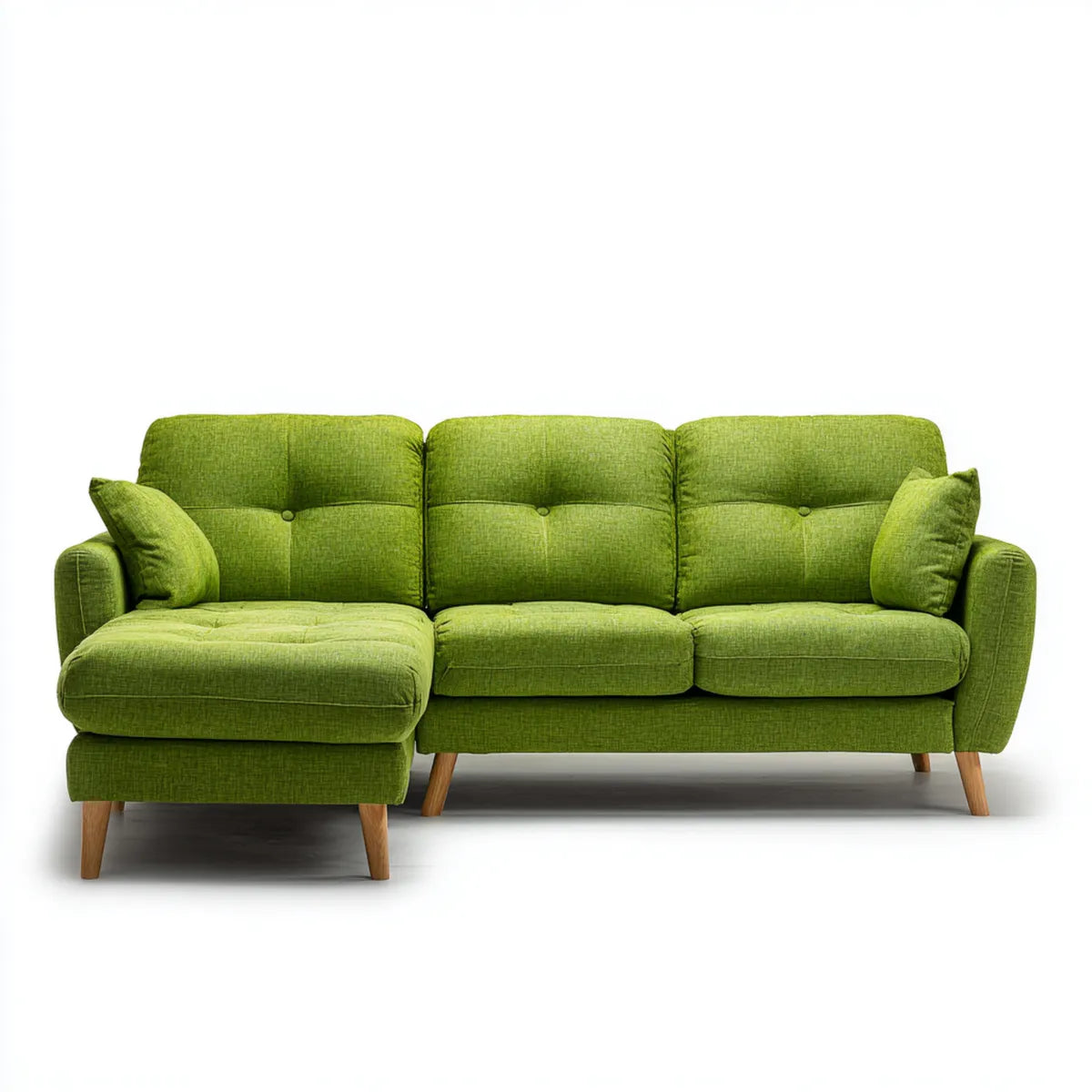 Sofa, 3 fotela z zielonym szezlongiem 230 x 150 x 88 cm w kształcie poliestru L