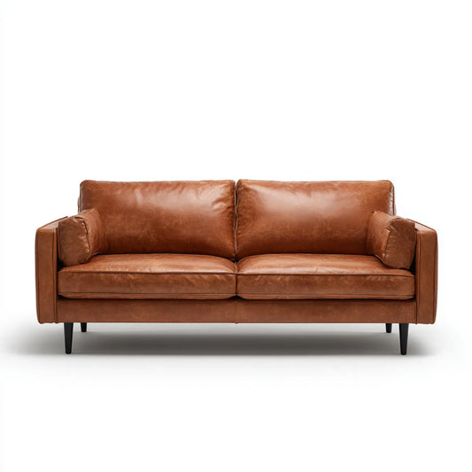 Sofa, 2 fotela w skórze PU prostokątna brązowy 180 x 85 x 85 cm