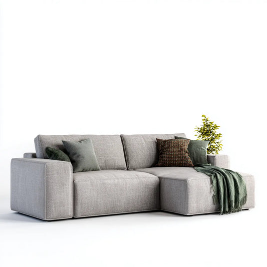Sofa, 3-osobowa jasnoszary poliestrowy narożnik sofa 250 x 160 x 85 cm