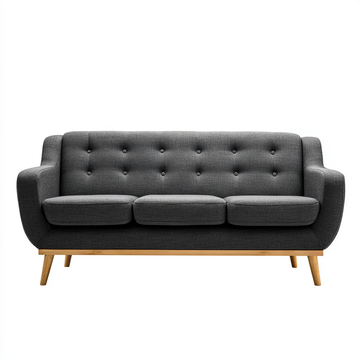 Sofa, 3 fotela szara poliester 200 x 83 x 86 cm prostokątna