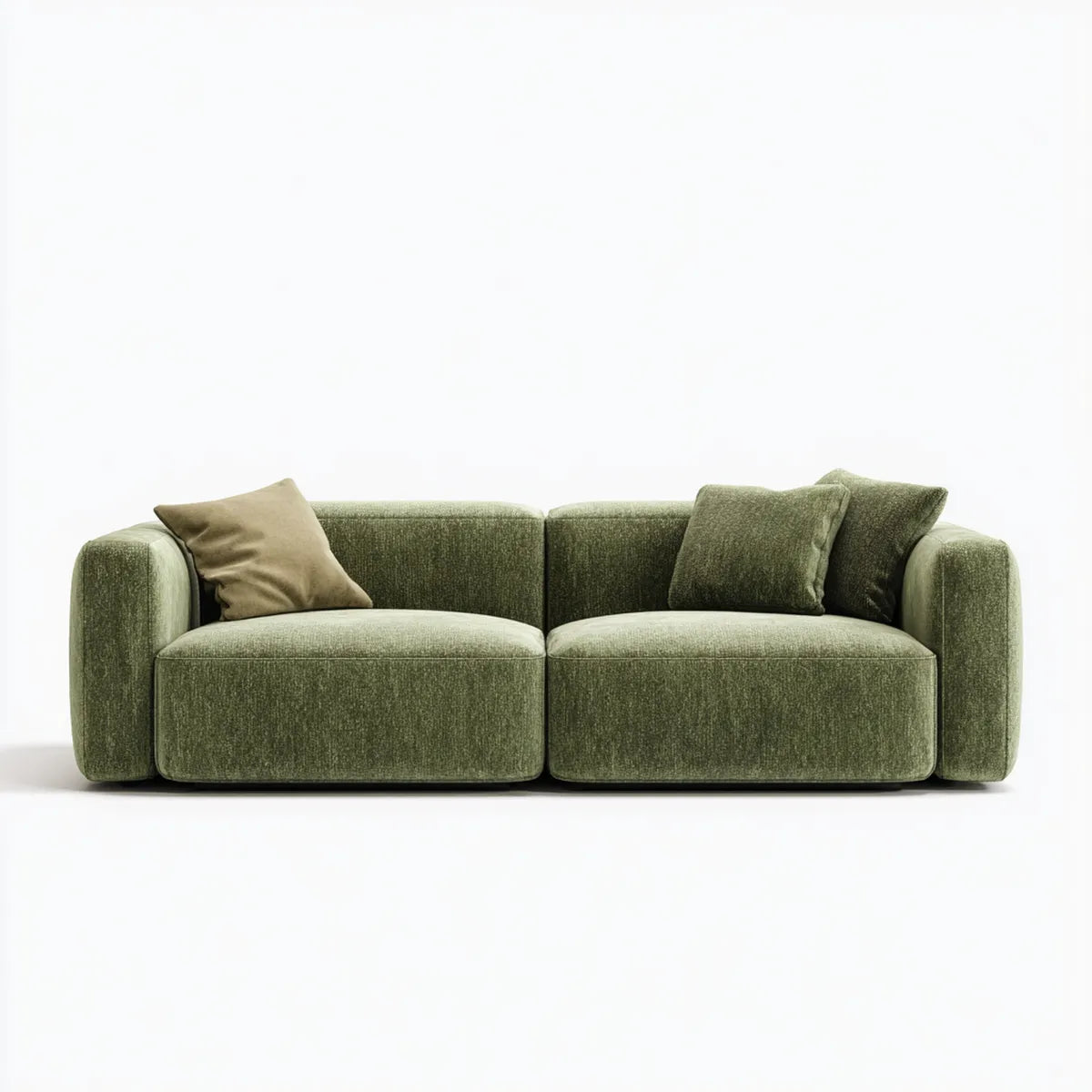 Sofa, 2 fotela oliwkowa zielona 180 x 90 x 75 cm w poliestrowej gąsienicy ze szkła prostego