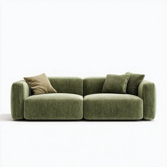 Sofa, 2 fotela oliwkowa zielona 180 x 90 x 75 cm w poliestrowej gąsienicy ze szkła prostego