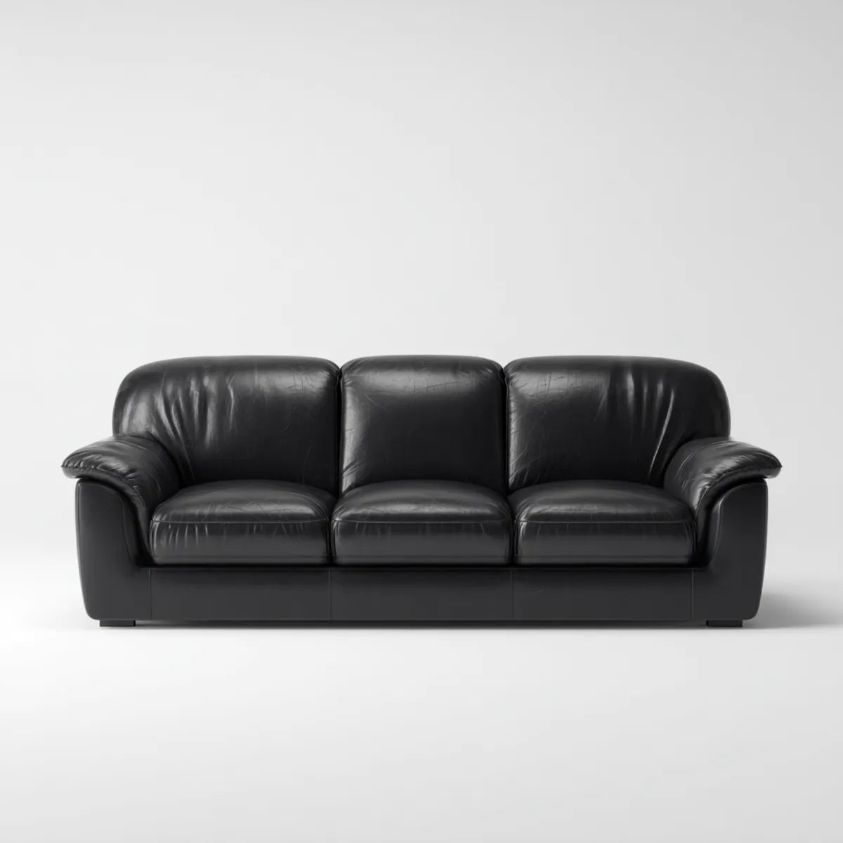 Sofa, Czarna sofa 3 fotelowa w skórze PU 205 x 90 x 88 cm