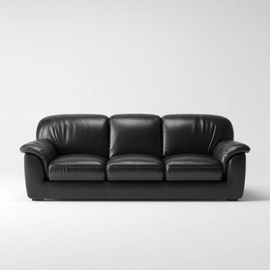 Sofa, Czarna sofa 3 fotelowa w skórze PU 205 x 90 x 88 cm
