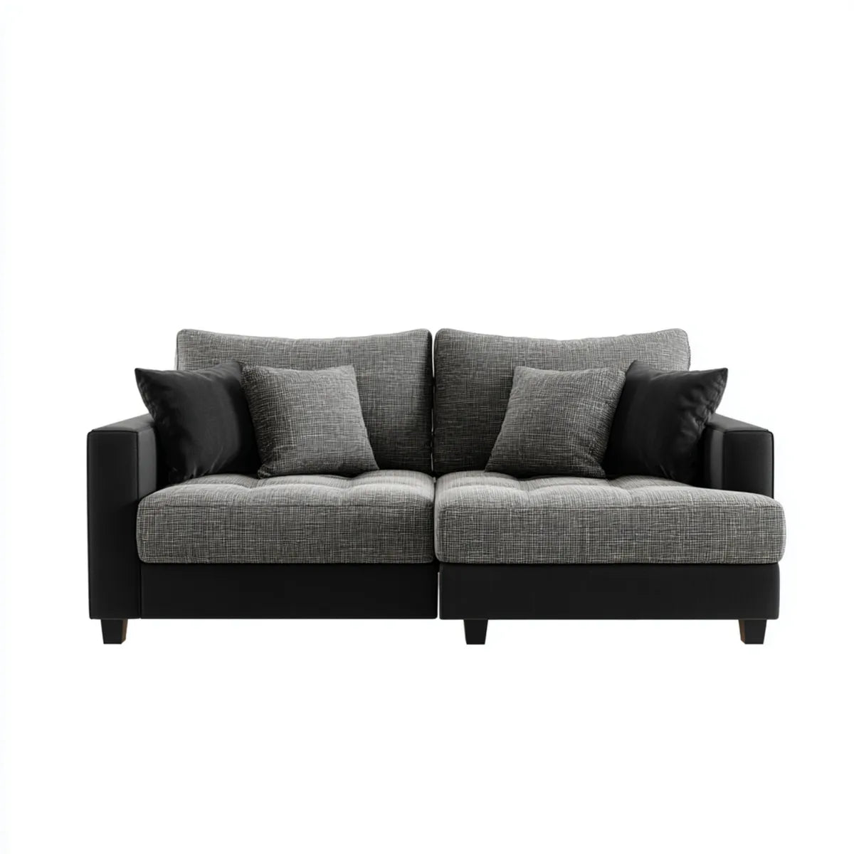Sofa, 2 fotela prosta sofa szara antracyt i czarny 190 x 90 x 85 cm poliester i prostokątna PU