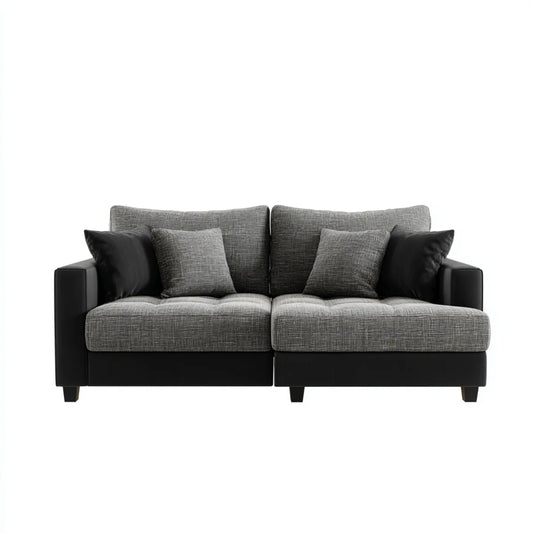 Sofa, 2 fotela prosta sofa szara antracyt i czarny 190 x 90 x 85 cm poliester i prostokątna PU