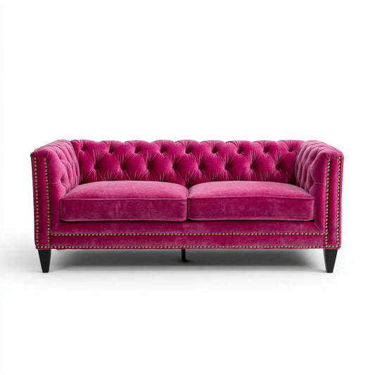 Sofa, Chesterfield 2 fotel Fuchsia poliester aksamit tapicerowany prawo 170 x 90 x 75 cm