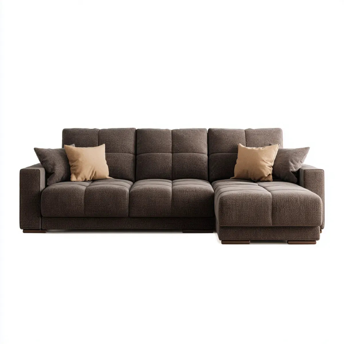 Sofa, 4 fotela narożna sofa z prostym, południowym brązowym poliestrem 290 x 165 x 88 cm