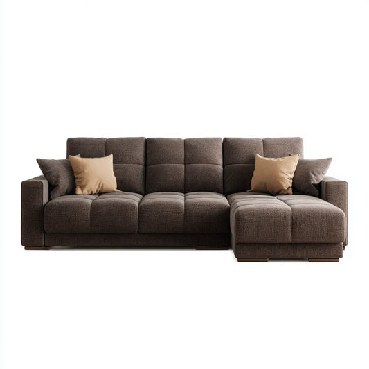 Sofa, 4 fotela narożna sofa z prostym, południowym brązowym poliestrem 290 x 165 x 88 cm