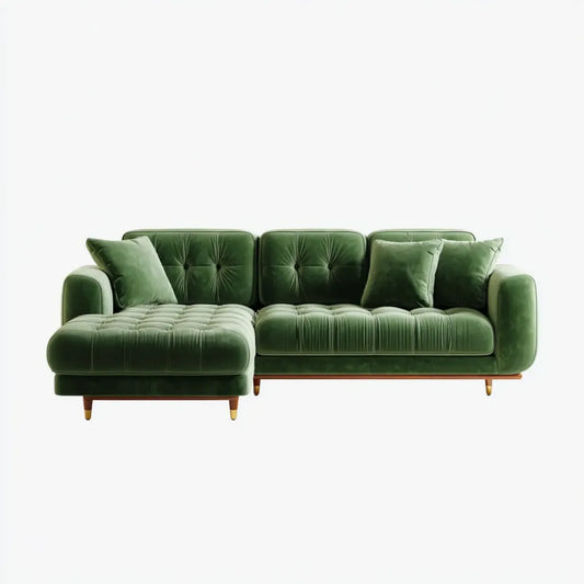 Sofa, 4 fotela zielona sofa w aksamicie poliestrowym 260 x 160 x 85 cm